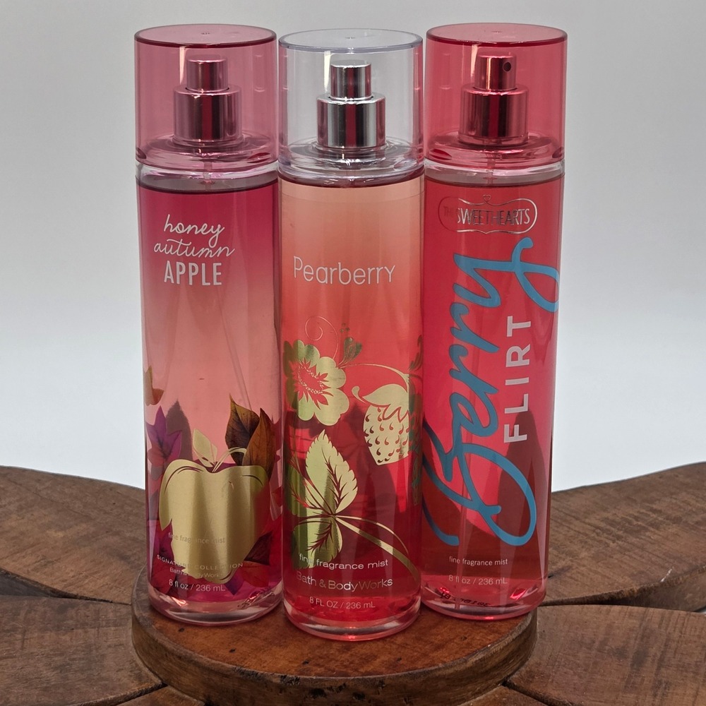 Bath & Body Works 8oz Fragrance Mist Lot of 3 Pearberry Berry Flirt Honey Autumn
